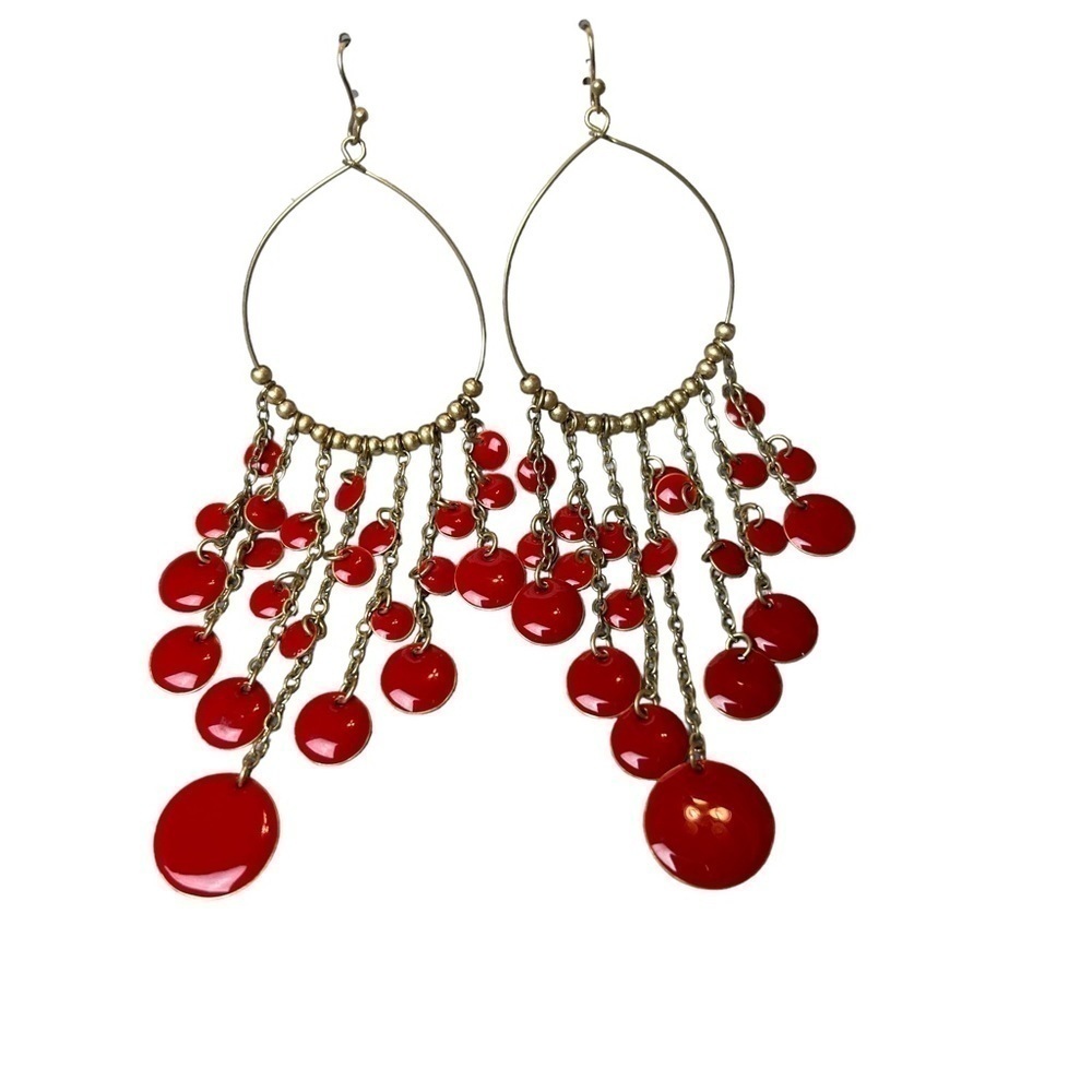 Stephan & Co. Red & Gold Hoop & Hook Drop Dangle Earrings - Picture 9 of 9